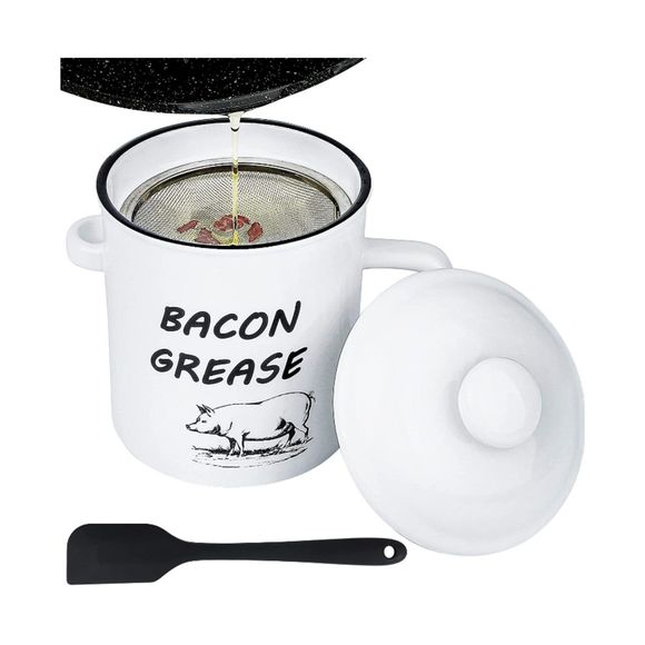 Bacon Kitchen Bacon Grease Container With Fine Strainer And Lid